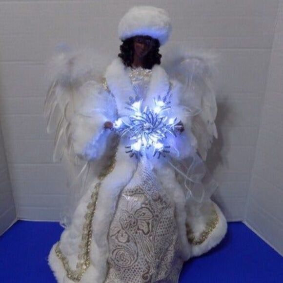 NEW Christmas Black American Snow Queen Angel LED Battery Tree Topper Holiday - Picture 2 of 10